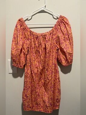 Old Navy Orange and Pink Floral Off-Shoulder Mini Dress